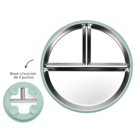 Plato de acero inoxidable con divisiones y succión de silicona