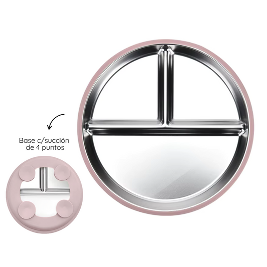 Plato de acero inoxidable con divisiones y succión de silicona