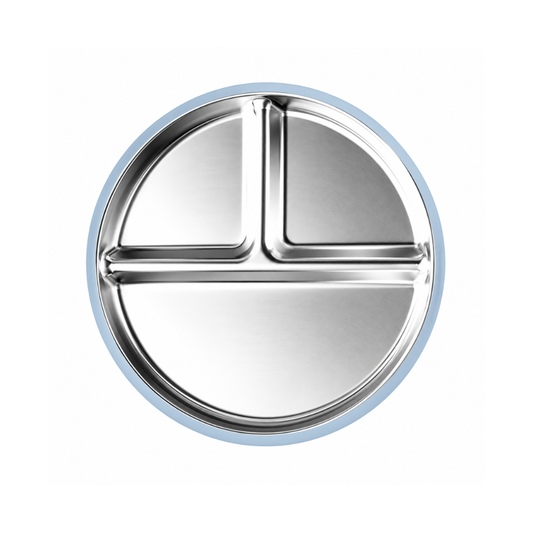 Plato con divisiones y succión · Inox + Silicona