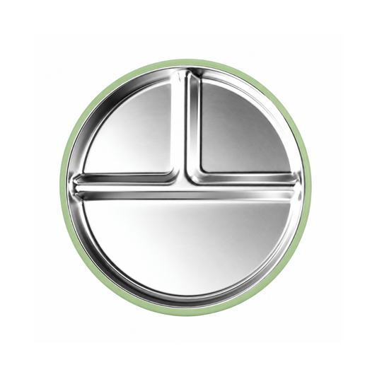 Plato con divisiones y succión · Inox + Silicona