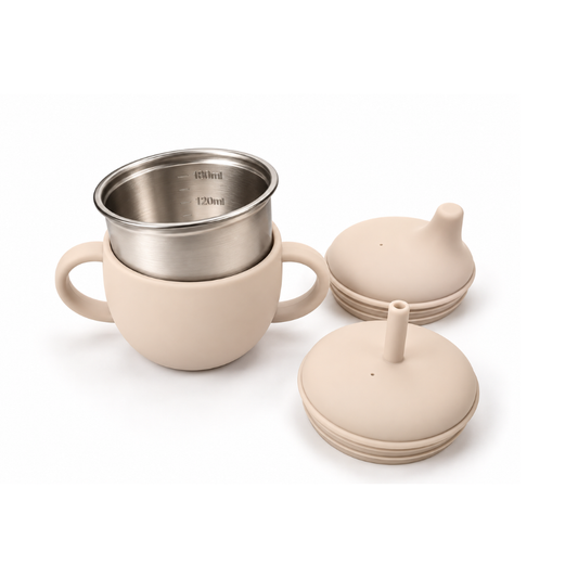 Vasito evolutivo 3 en 1 (180ml) · Inox + Silicona