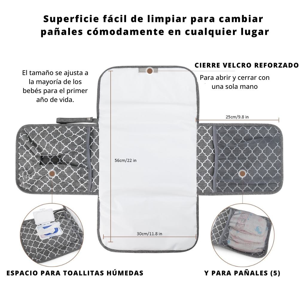 Cambiador impermeable y portátil con cierre velcro