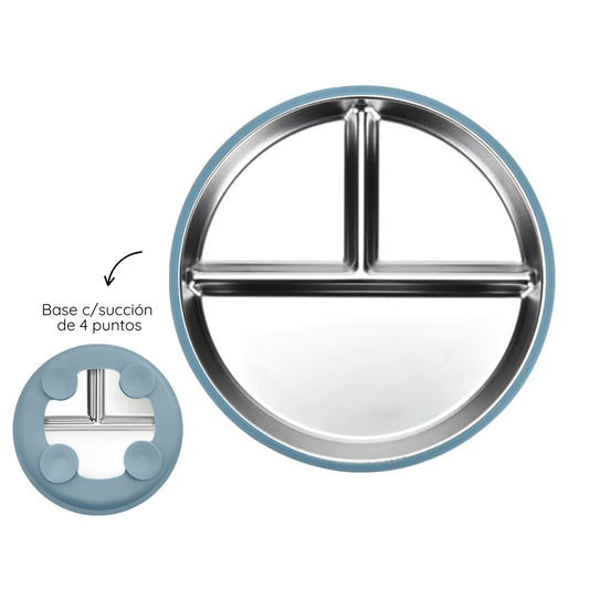 Plato de acero inoxidable con divisiones y succión de silicona