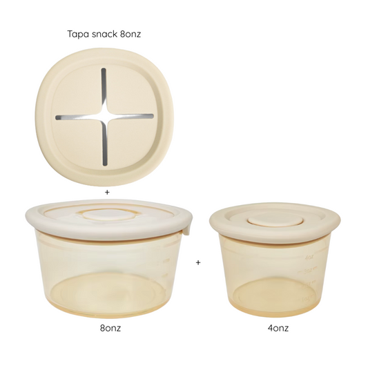 Pack snack: Contenedores 8onz + 4onz + tapa snack anti-caída