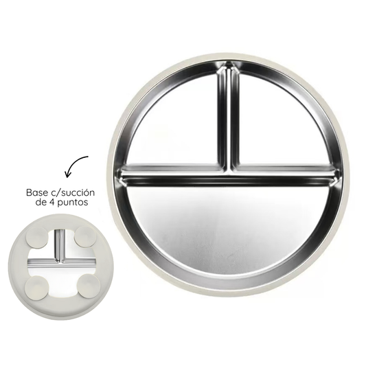 Plato de acero inoxidable con divisiones y succión de silicona