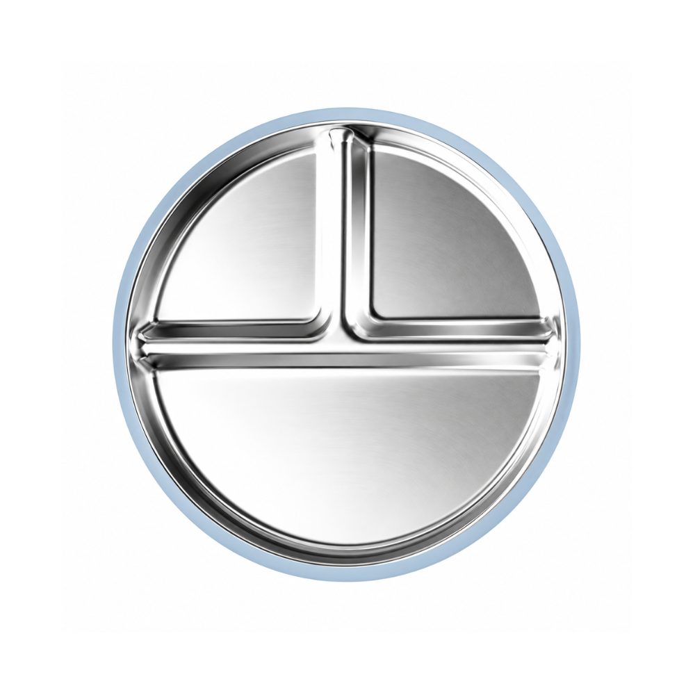 Plato con divisiones y succión · Inox + Silicona