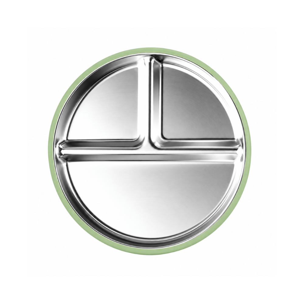 Plato con divisiones y succión · Inox + Silicona