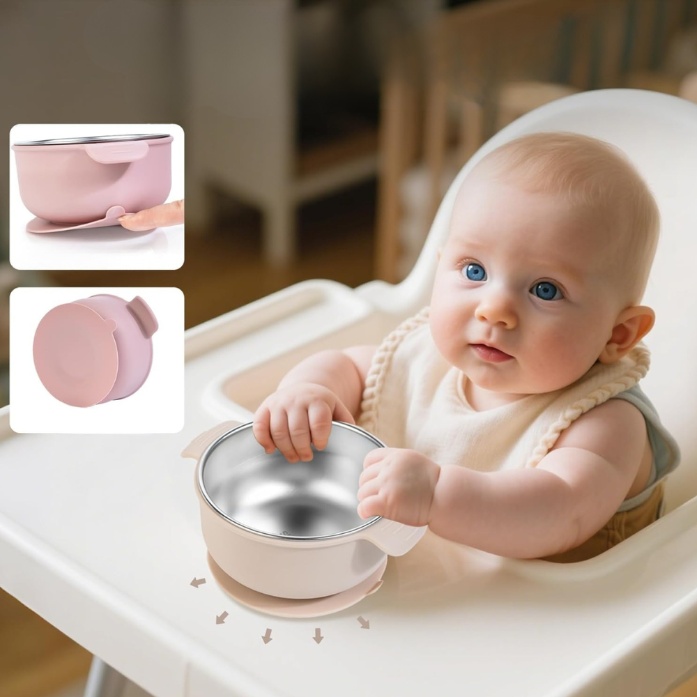 Bowl de acero inoxidable con divisiones y succión de silicona