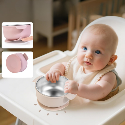 Bowl de acero inoxidable con divisiones y succión de silicona