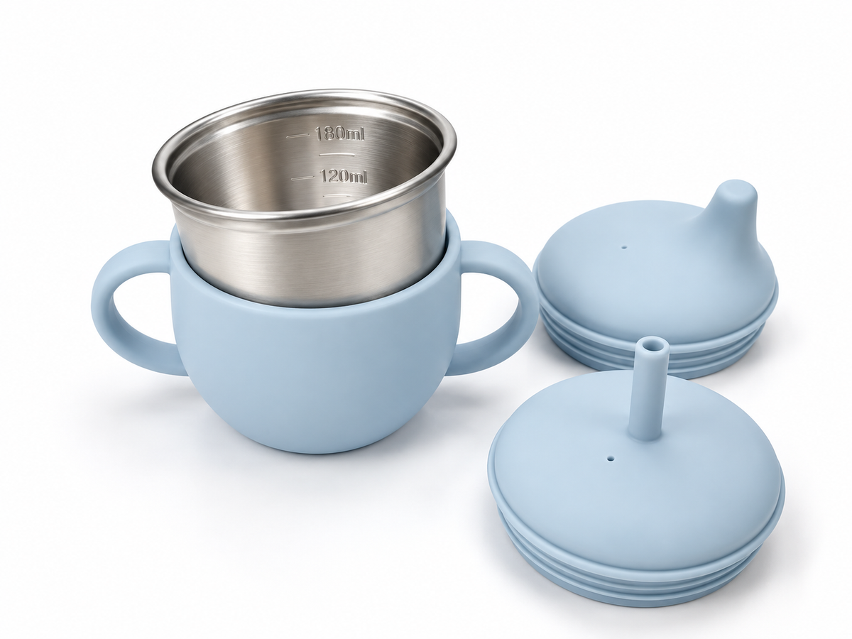 Vasito evolutivo 3 en 1 (180ml) · Inox + Silicona