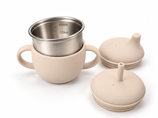Vasito evolutivo 3 en 1 (180ml) · Inox + Silicona