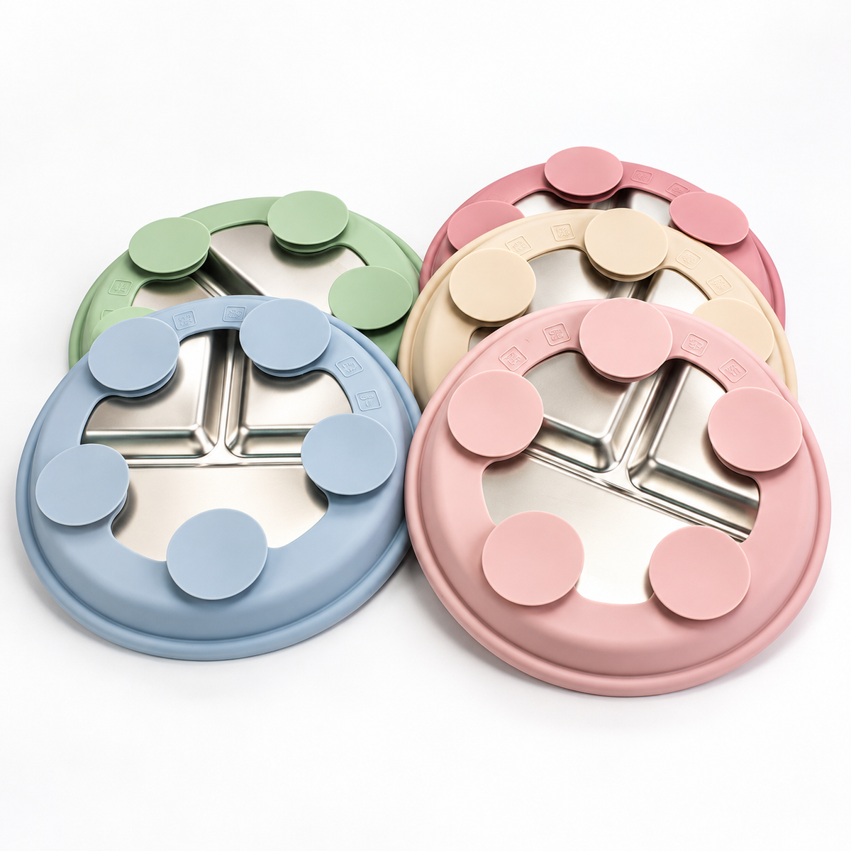 Plato con divisiones y succión · Inox + Silicona