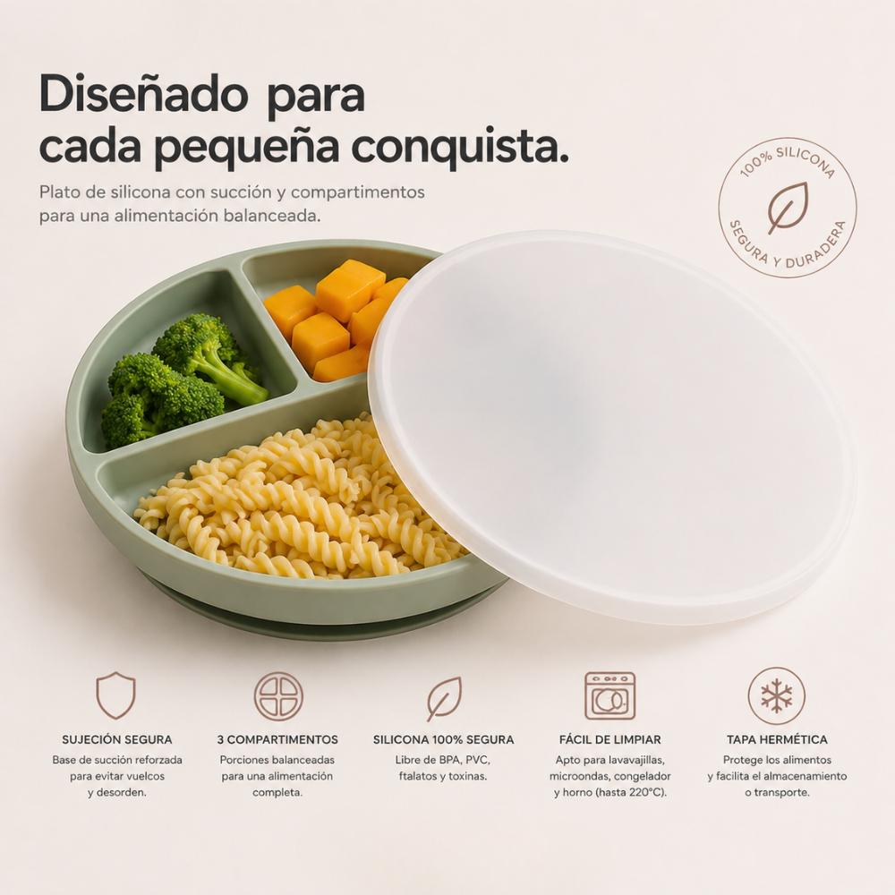 Plato con divisiones, tapa y succión