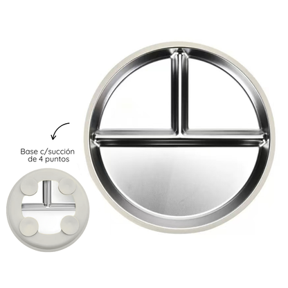 Plato de acero inoxidable con divisiones y succión de silicona