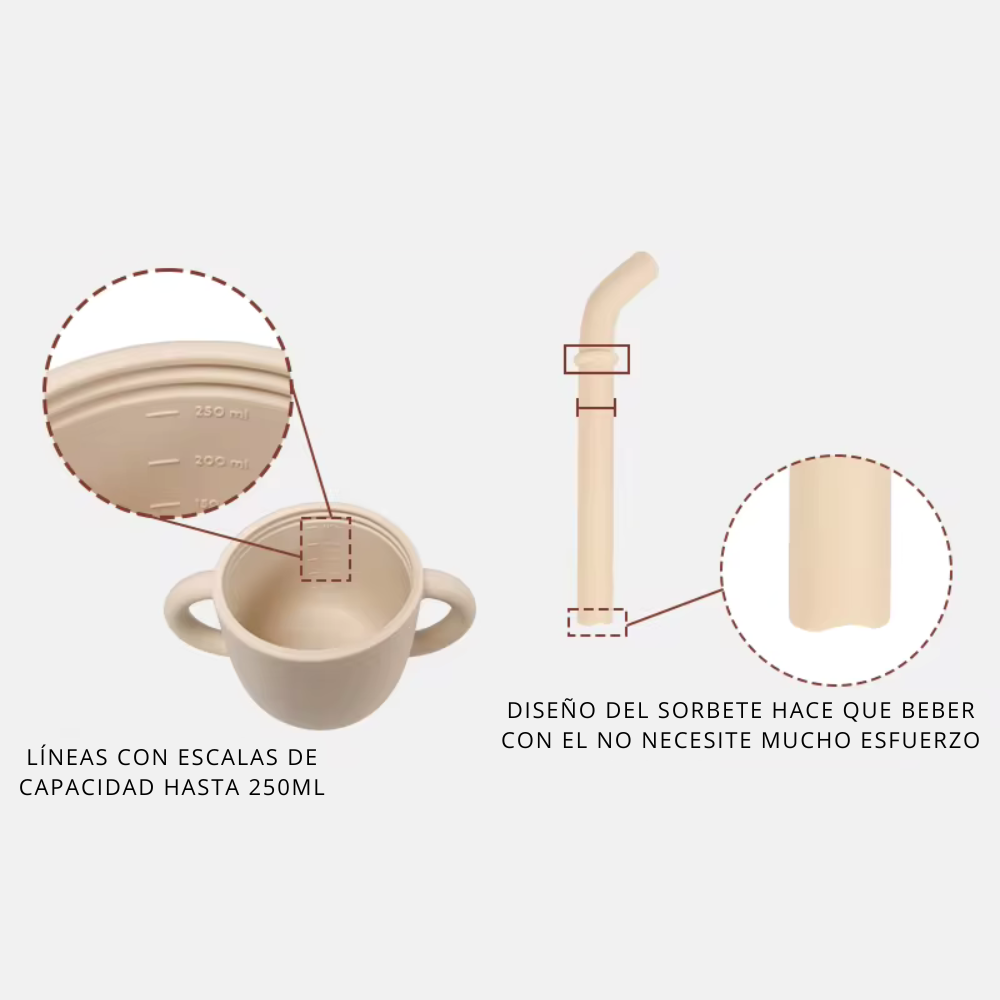 Vasito 2 en 1: Tapa sippy + snack anti-caída (250ml)