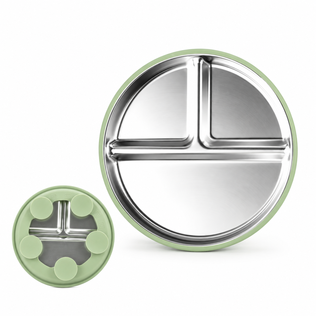 Plato con divisiones y succión · Inox + Silicona